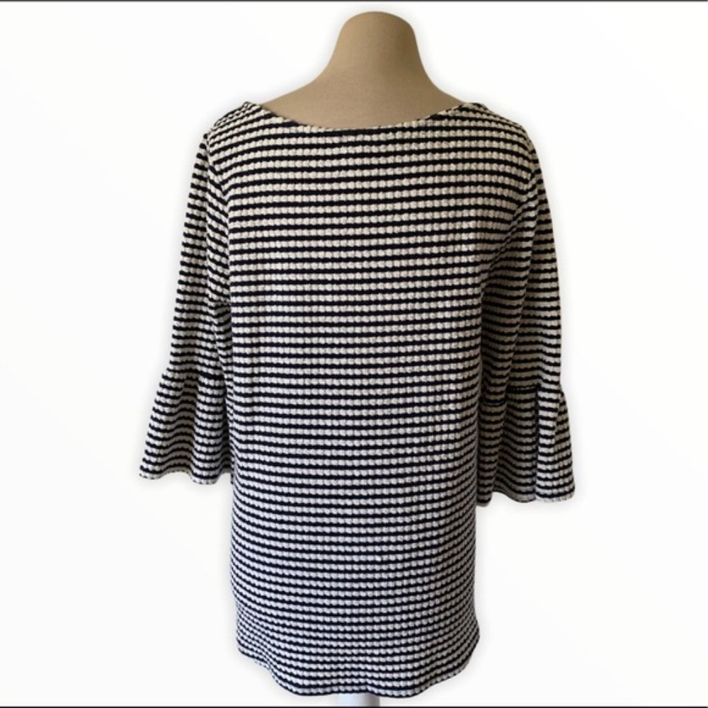 Green Envelope Navy and white striped bell sleeve blouse